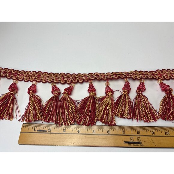 Decorative Red & Gold Tassel Trim 1 yard + 26" Elegant Beaded Accents Vtg - Picture 4 of 12